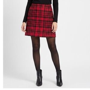 Eddie Bauer Women 8 Red Black Plaid Wool A Line Skirt Dark Academia Clueless
